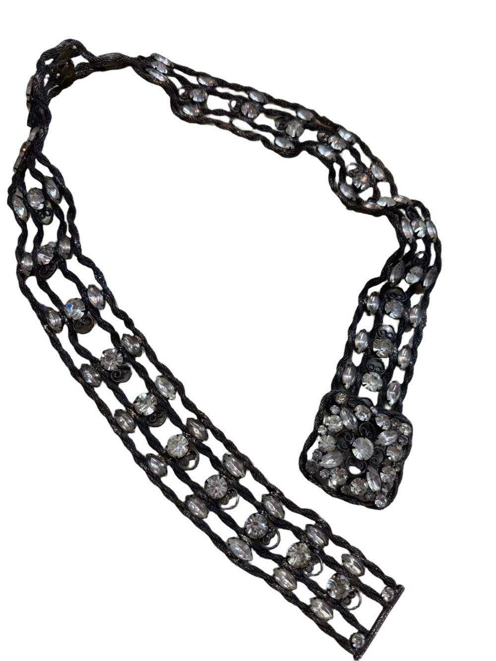 Vintage 1960s Gunmetal Mesh Rhinestone Couture Statement Belt Size Medium / 32.5